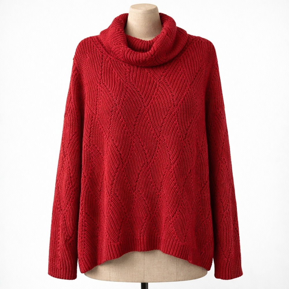 Y2K Textured Knit Oversized Cowl Neck Sweater Red Size M Cottagecore Lagenlook
